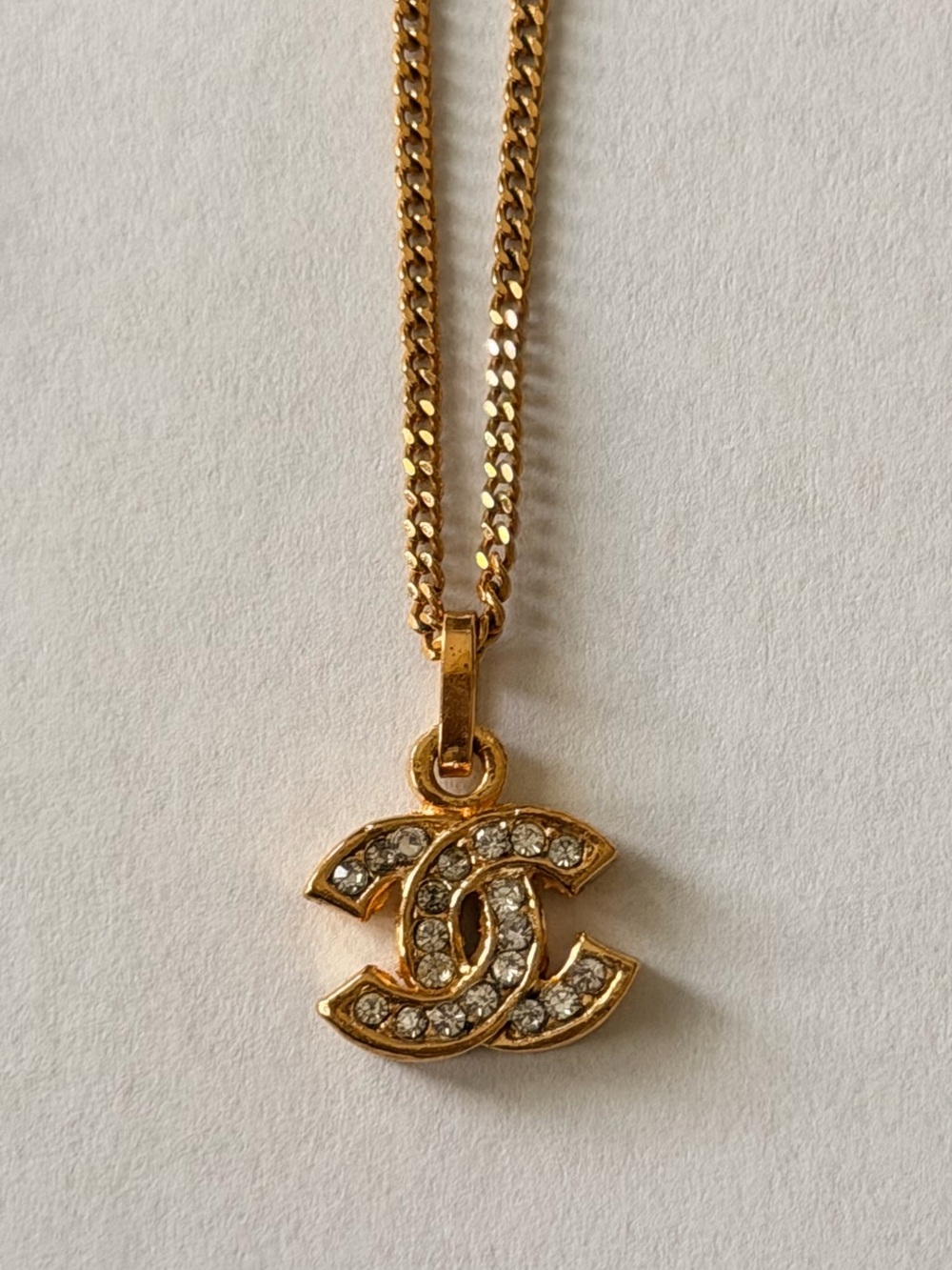 Authentic Chanel Gold CC Logo Crystal Pendant Necklace (7.5 inch drop) - Picture 2 of 8